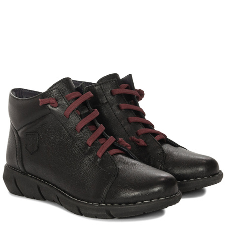 Maciejka Leather Elastic Laces Ankle Boots Side Zip Black P7240-01/00-1