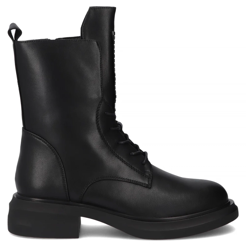 Filippo Insulated Leather Lace-Up Ankle Boots With Side Zipper Black DBT7241-25-BK
