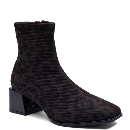 Gioseppo Fashionable Sock Block Heel Women's Ankle Boots in Dark Leopard Print 80794-NEGRO