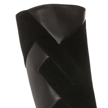 Maciejka Leather Patchwork Knee-High Boots Block Heel Insulated Black 05784-01/00-8