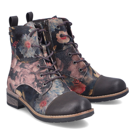 Rieker Trzewiki Kwiatowy Print Damskie Płaski Obcas Multikolor 94611-91-MULTI
