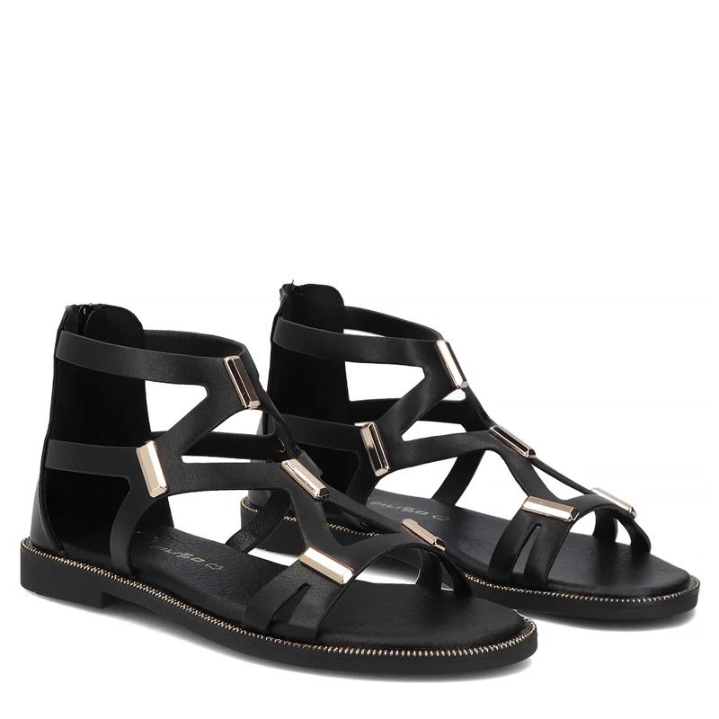 Filippo Stylish Black Gladiator Sandals With Gold Ornaments DS6912-26-BK