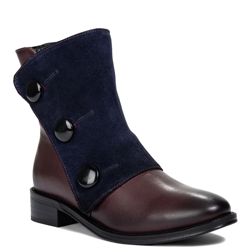 Maciejka Suede-Flap Ankle Boots Decorative Buttons Bordeaux H7172-23/00-7
