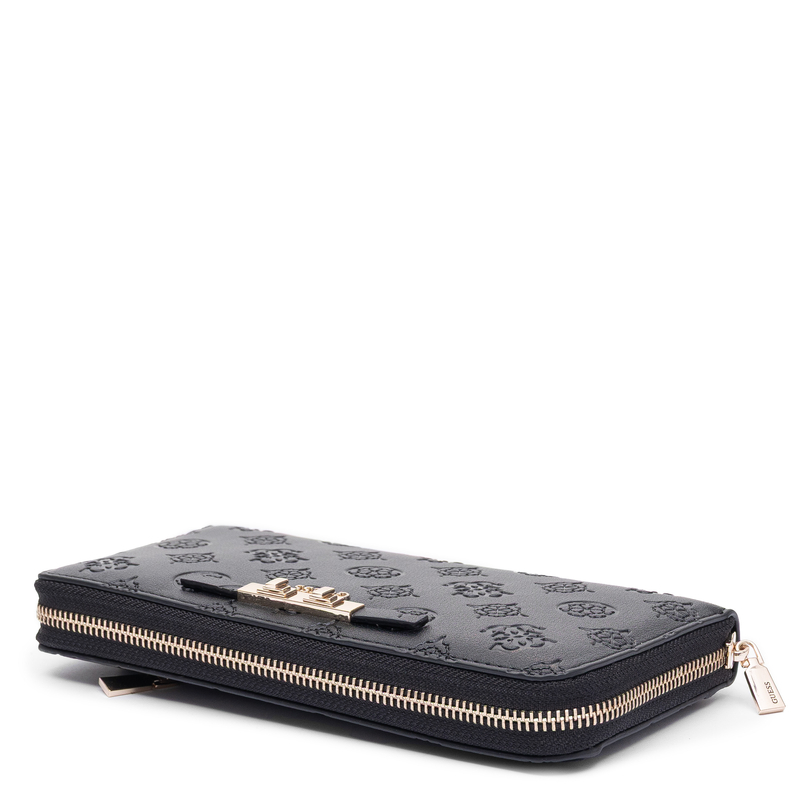 Guess Elegancki Zapinany Na Zamek Portfel Damski Z Paskiem Czarny SWPD2225146-BLACK