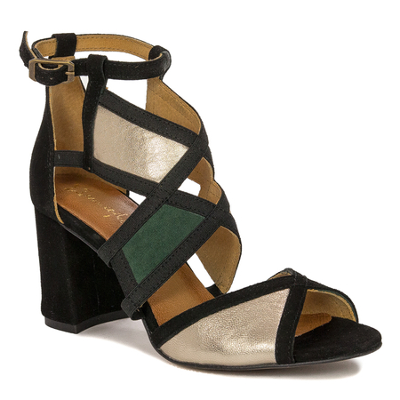 Maciejka women's leather green+ black Sandals