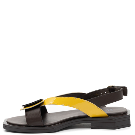 Maciejka Leather Patent Color-Block Sandals Flat Sole Brown-Yellow K7478-02/00-1