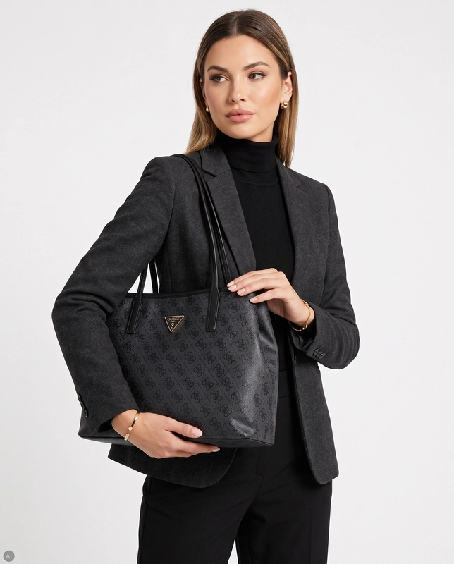Guess Victtoria Women's Shopper Bag 2-In-1 Debossed Black HWESG951428-BLK