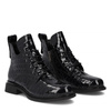 Filippo Patent Leather Lace-Up Ankle Boots Croc-Embossed Black DBT7239-25-BK