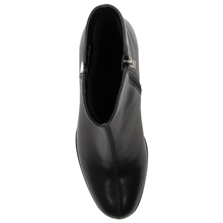 Maciejka Skórzane Na Słupku Botki Geometryczny Obcas Czarne K7203-01/00-8