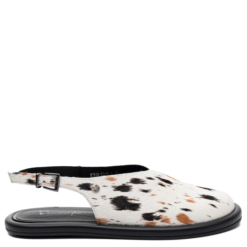Maciejka Leather Low Shoes Animal Print Open Heel Beige Black K7513-22/00-1
