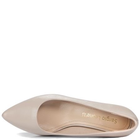 Sergio Leone Pointed-Toe Pumps Block Heel Nude Beige PB414