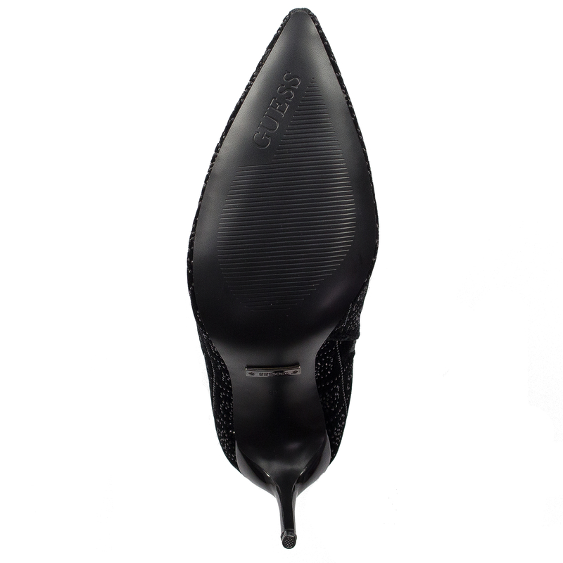 Guess welurowe botki na szpilce szpiczasty nosek czarne FL8HNFAB10 BLACK
