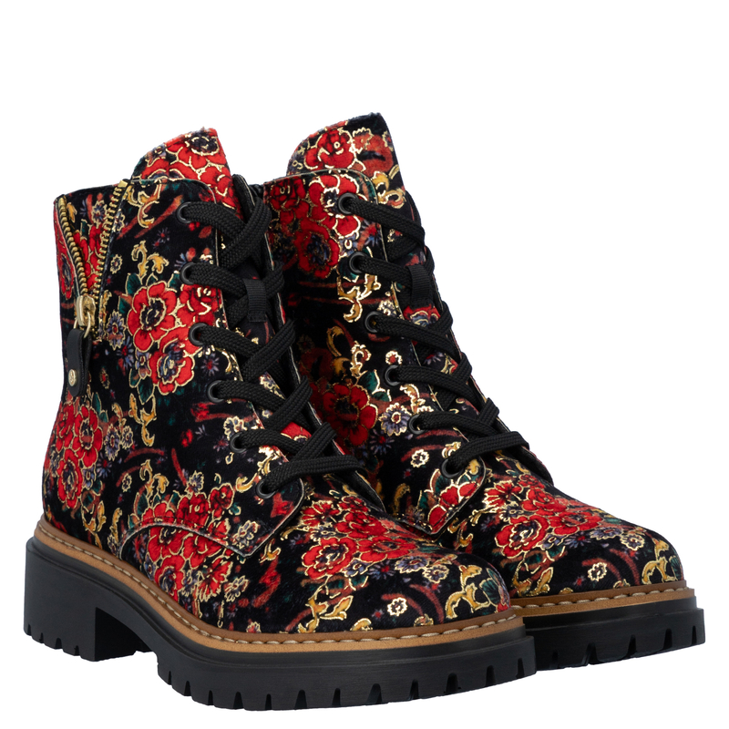 Rieker Comfortable Warm Floral Platform Lace-Up Ankle Boots Multicolour 72617-90-MU