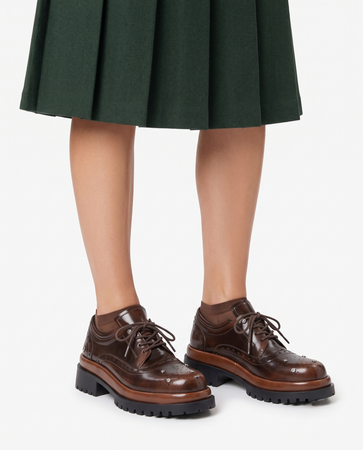 Maciejka Women's Leather Platform Shoes Elegant Brown Lace-Up K7725-02/00-1