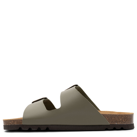 Scholl Men’s Slides Contoured Footbed Sandals Adjustable Straps Khaki F00949-1147