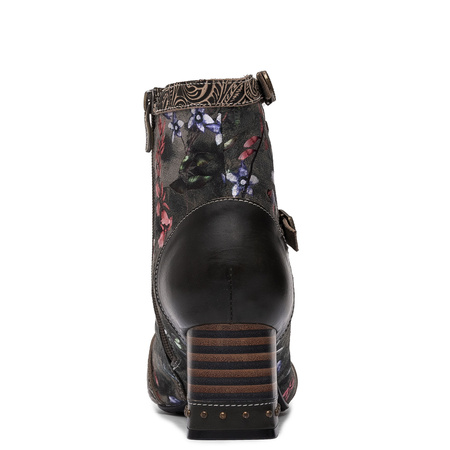 Laura Vita Leather Lace-Up Ankle Boots Block Heel Khaki TALAO-003-KAKI