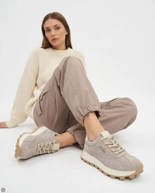 Filippo Leather Platform Sneakers Women Beige DP7498-26-BE