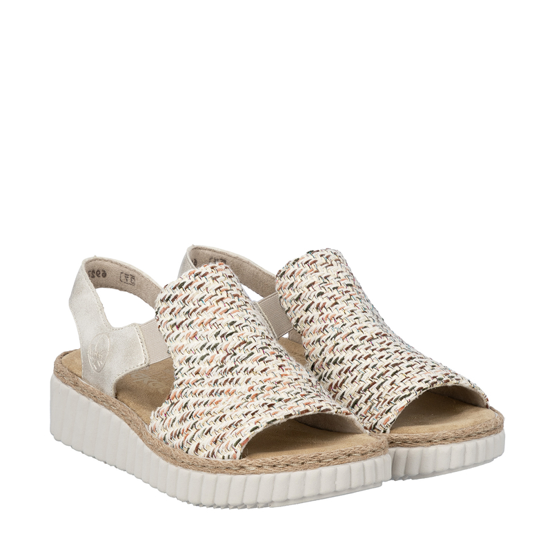 Rieker Lightweight Woven Sandals On Wedge Beige 69276-60