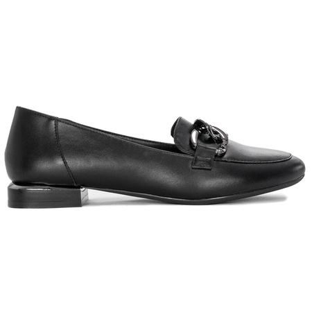 Sergio Leone Women's loafers with a chain Black PU Moccasins