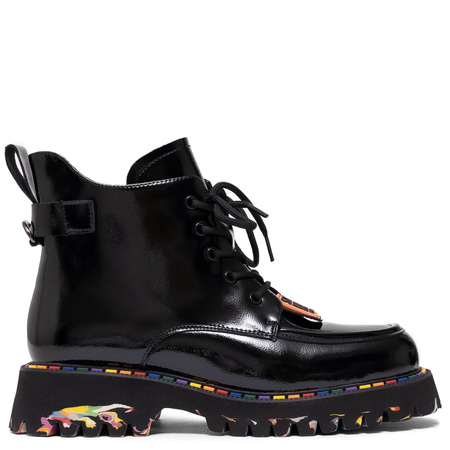 Sokolski Lace-Up Patent Ankle Boots Trzewiki Zip Detail Black CH-Z25-90-BLK-L