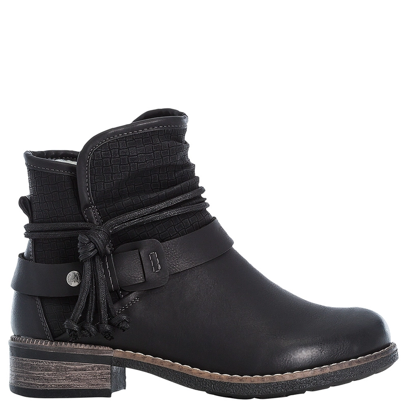 Rieker Women's Ankle Boots Textured Buckle Black 94689-00-BLK