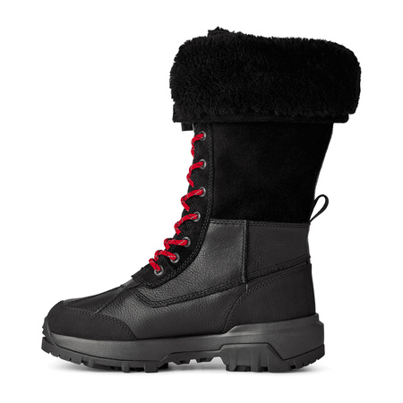 UGG Women’s Leather Snow Boots Fold-Over Fur Cuff Black 1171441-BLK