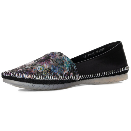 Maciejka Women's Leather Half Shoes Black Multi Floral