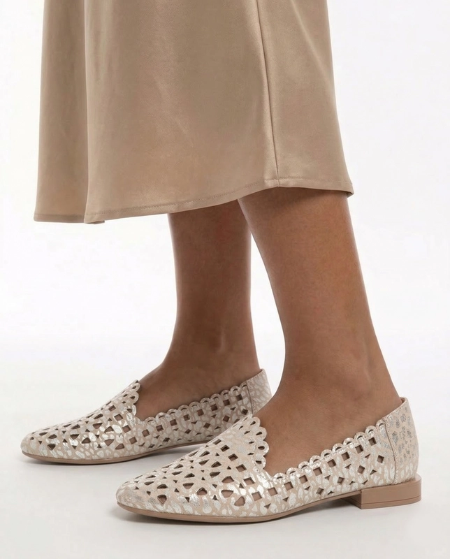 Filippo Leather Openwork Shoes Metallic Beige DP7710-26-BE