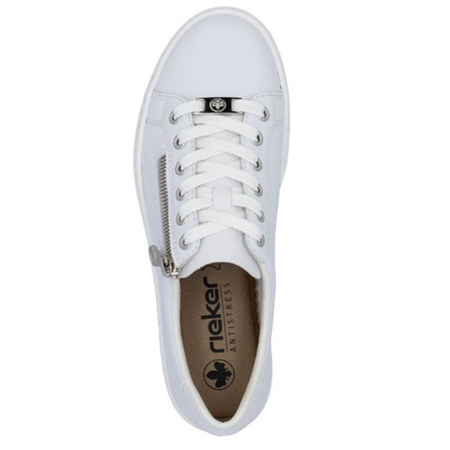 Rieker Leather Lace-Up Sneakers With Side Zip White L59L1-83
