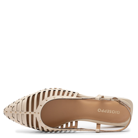 Gioseppo Leather Cutout Slingback Flats Almond Toe Beige 74076-OFF-WHITE