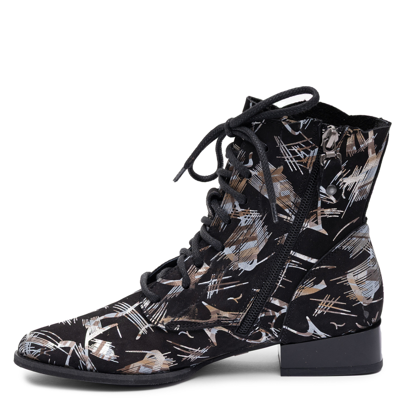 Maciejka Genuine Leather Lace-Up Ankle Boots Flat Heel Black Patterned 6391W-46/00-1
