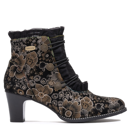 Laura Vita Heeled Ankle Boots Boho Floral With Zipper Black ELCODIEO-224-CAFE