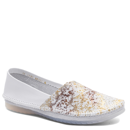 Maciejka Leather Slip-On Patterned Loafers Flat White-Gold 1930B-31/00-0
