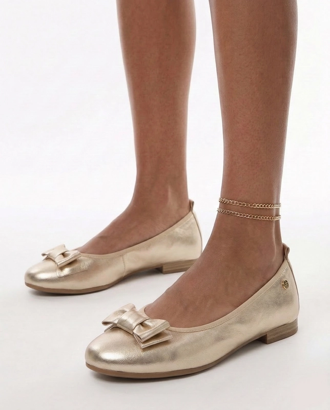 Maciejka Leather Ballerinas With Bow Gold P6802-25/00-0