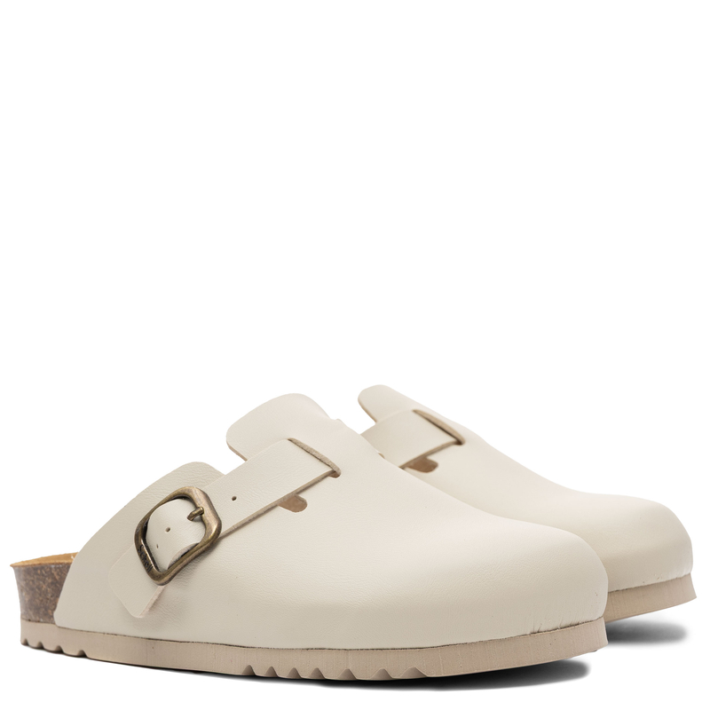 Scholl Closed-Toe Adjustable-Buckle Clogs Flat Beige F00919-1030