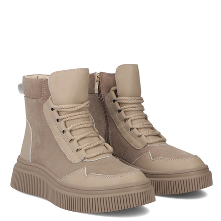 Filippo Leather Ankle Boots Side-Zip Platform Beige DBT727025BE