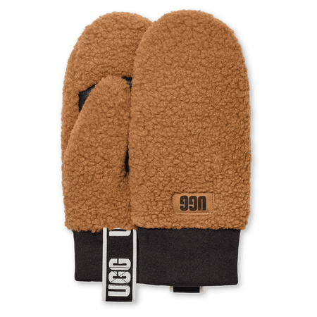Ugg Women's Gloves in Uggfluff Mitten With Logo Tape Chestnut