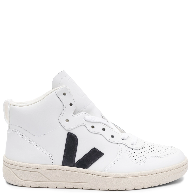 Veja Sneakersy damskie skórzane wysokie White Black białe