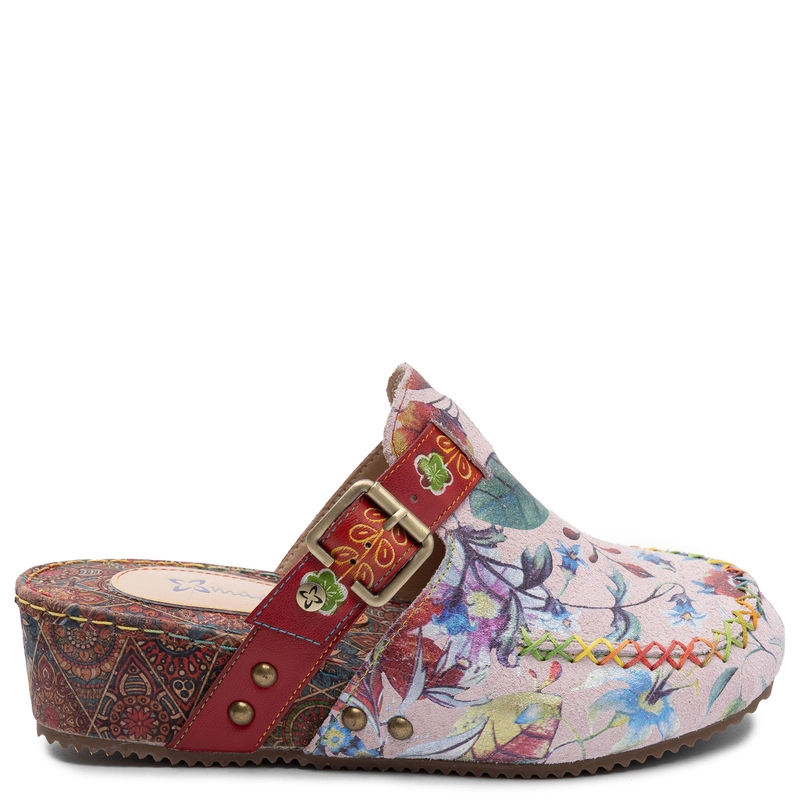 Maciejka Leather Patterned Wedge Mules Multicolour K7409-15/00-1