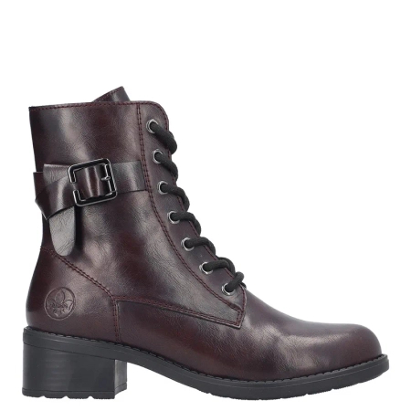 Rieker Lace-Up Ankle Boots Side-Zip Block Heel Burgundy 75431-35-RED