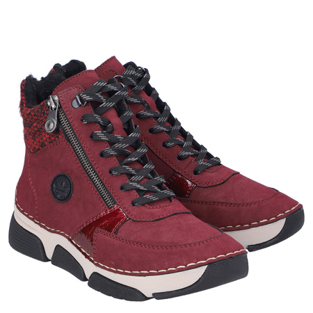 Rieker Women's Lace-Up Platform Ankle Boots Warm Lining Burgundy 45960-35-BORDO