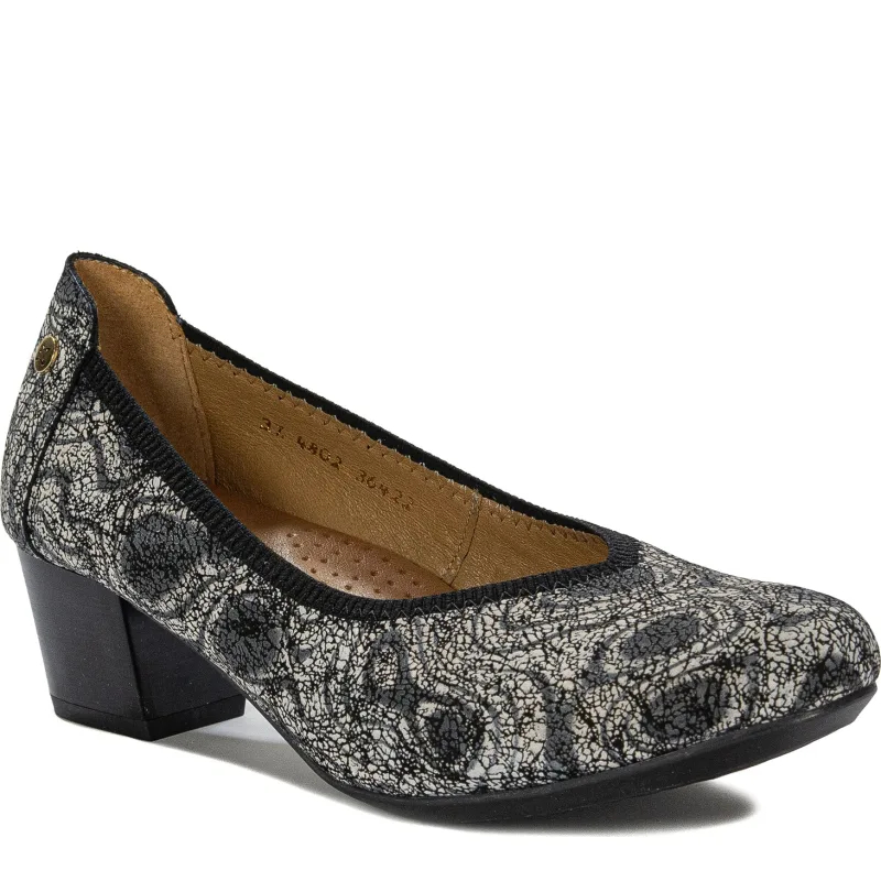 Maciejka Leather Patterned Block Heel Pumps Black 04802-44/00-1