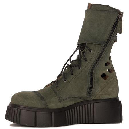 Maciejka Women's boots leather suede openwork green