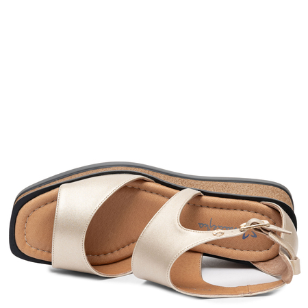 Maciejka Leather Wedge Sandals Asymmetric With Closed Heel Gold K7471-26/00-1