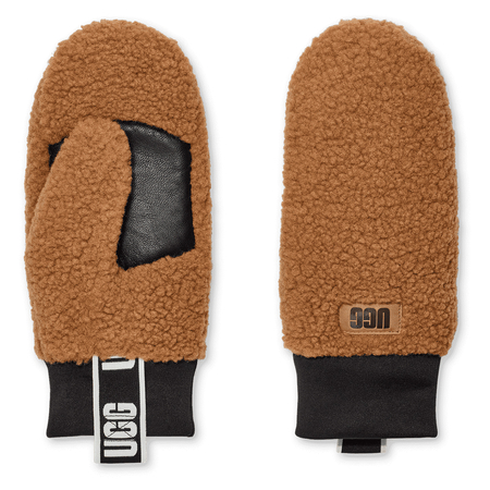 Ugg Women's Gloves in Uggfluff Mitten With Logo Tape Chestnut