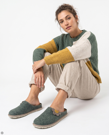 Inblu Filcowe Kapcie Domowe Skórzana Wkładka Zielone CS000043-GREEN