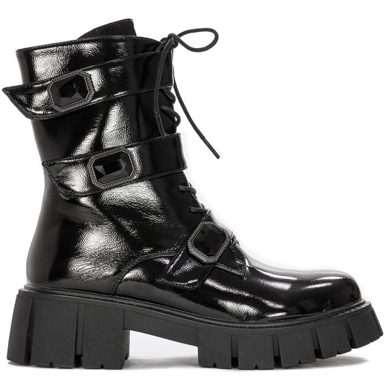 S.Barski Women's Ankle Boots Black Lacquered