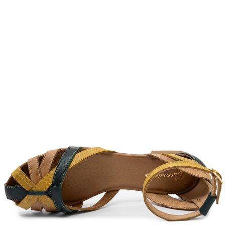 Maciejka Leather Flat Sandals With Closed Toe Green-Beige-Yellow 01924-09/00-8