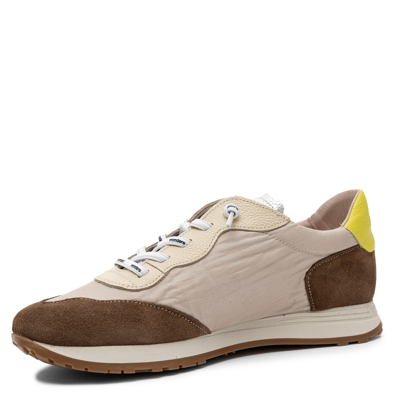 Wonders Leather Retro Running Sneakers Lightweight Sole Beige-Brown A-4802-CON-TAUPE