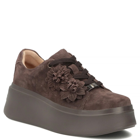 Filippo Brązowe Zamszowe Półbuty Sneakersy Na Platformie Kwiaty DP7987/26 D BR